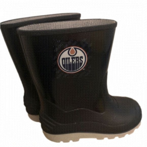 Oilers Kids Rain Boots. NHL Oilers, blue Size 1 Youth. - Picture 1 of 4
